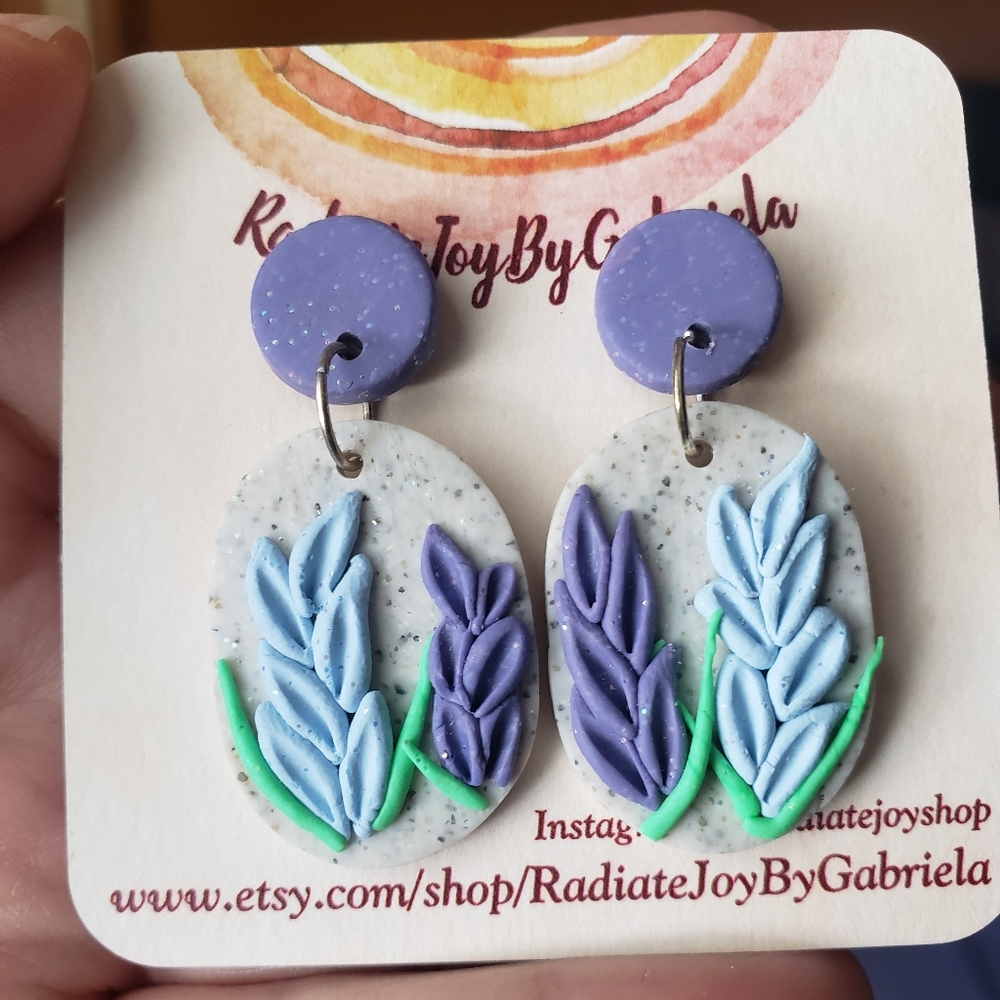 Lavender polymer clay statement earrings. New.